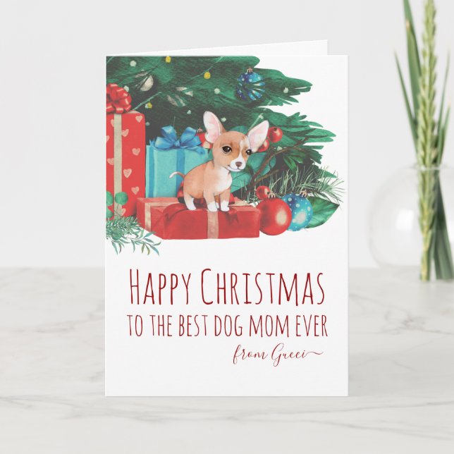 Personalized Chihuahua Mom Watercolor Christmas Holiday Card (Front)