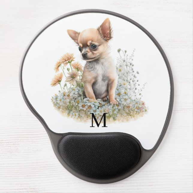 Personalized Chihuahua Puppy with Florals Gel Mouse Pad (Front)