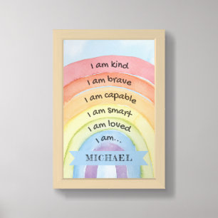 Personalized Child Affirmation Rainbow Blue  Framed Art