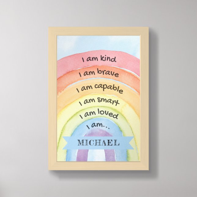 Personalized Child Affirmation Rainbow Blue  Framed Art (Framed Front)