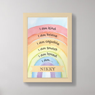 Personalized Child Affirmation Rainbow Orange Framed Art