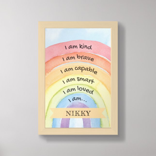 Personalized Child Affirmation Rainbow Orange Framed Art (Framed Front)