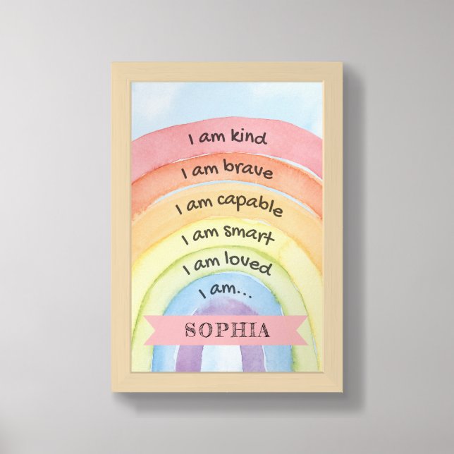 Personalized Child Affirmation Rainbow Wall Art (Framed Front)