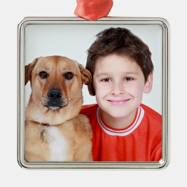 Personalized Child And Dog Photo Christmas Tree Metal Ornament (Front)