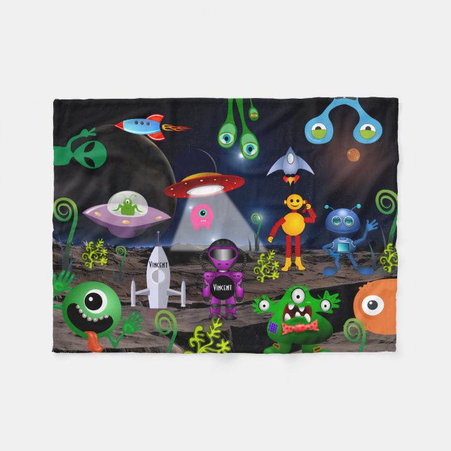 Personalized Child Astronaut & Rocket Fleece Blanket (Front (Horizontal))