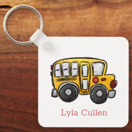 Personalized Child Backpack Tag School Bus Keychain