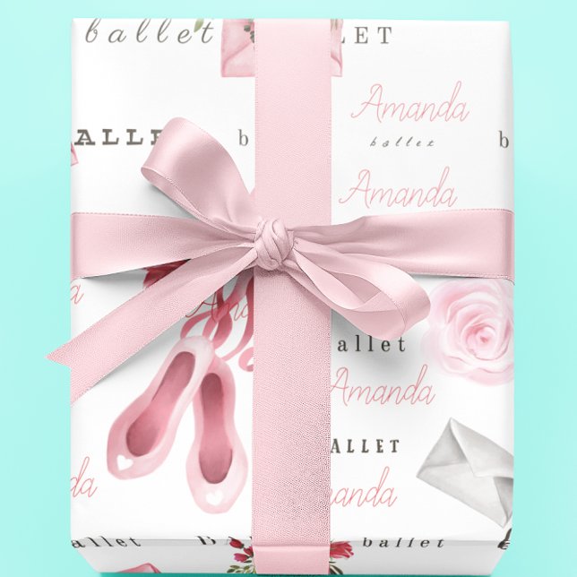 Personalized Child Ballet Ballerina Pink Wrapping Paper (Creator Uploaded)