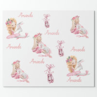 Personalized Ballerina Ballet Name Pretty Wrapping Paper Sheets