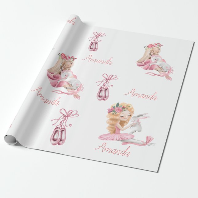 Personalized Child Ballet Ballerina Unicorn Bunny Wrapping Paper (Unrolled)