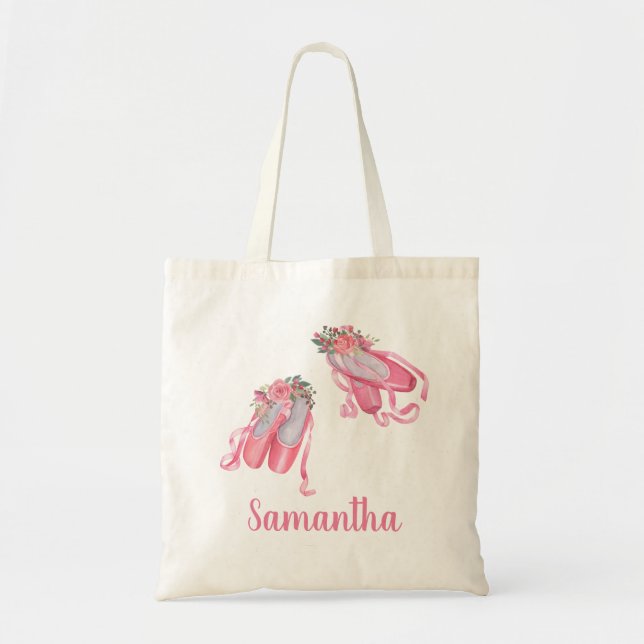 Personalized Child Ballet Shoes Ballerina Pink Tote Bag (Front)