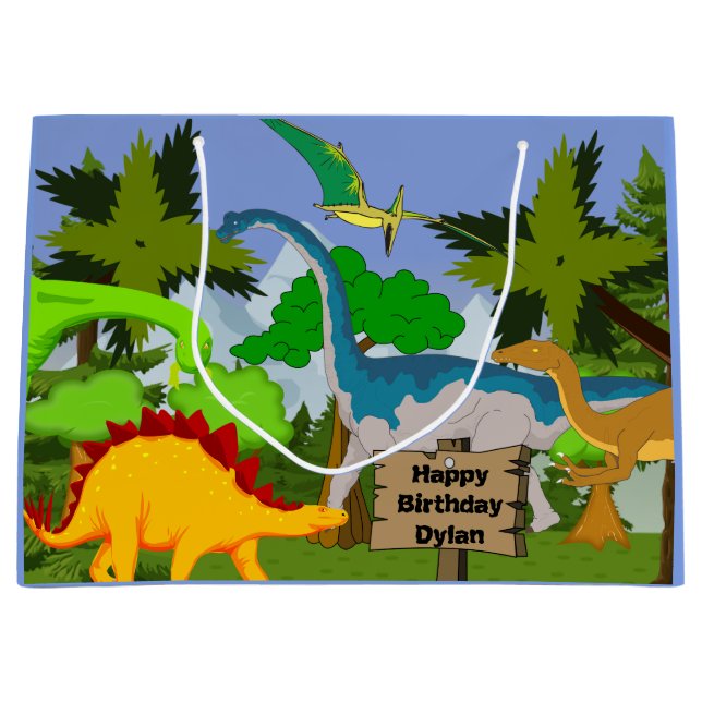 Personalized Child Dinosaur Birthday Large Gift Bag (Front)