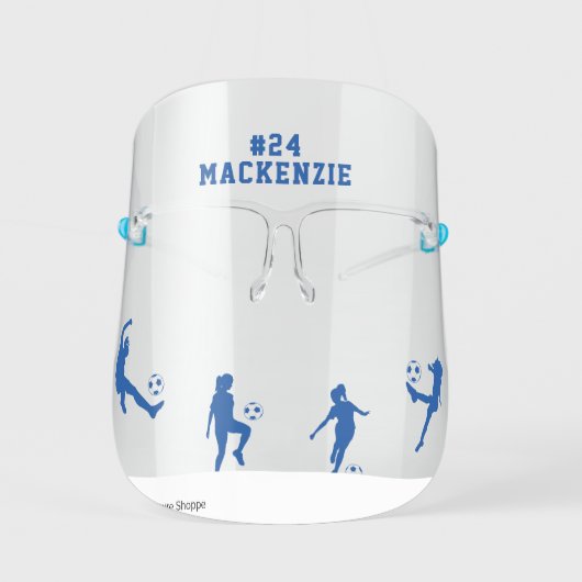 Personalized Child Girl Soccer Player Kicking Ball Face Shield (Front)