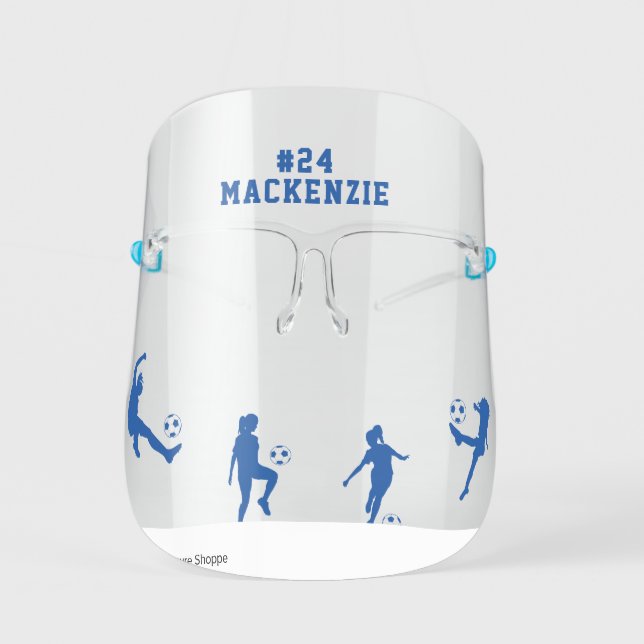 Personalized Child Girl Soccer Player Kicking Ball Face Shield (Front)
