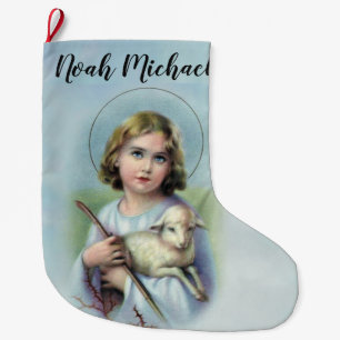 Personalized Child Jesus with Lamb Large Christmas Stocking