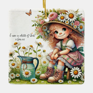Personalized Child of God daisy girl Ceramic Ornament