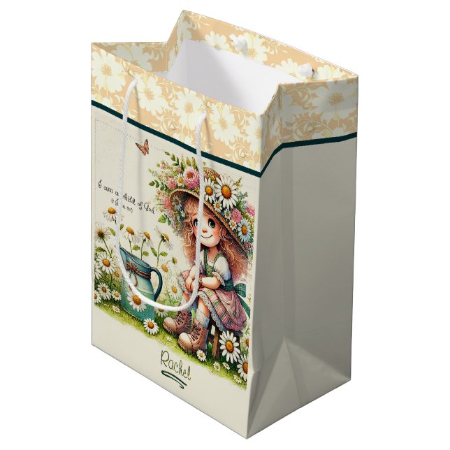 Personalized Child of God daisy girl Medium Gift Bag (Front Angled)