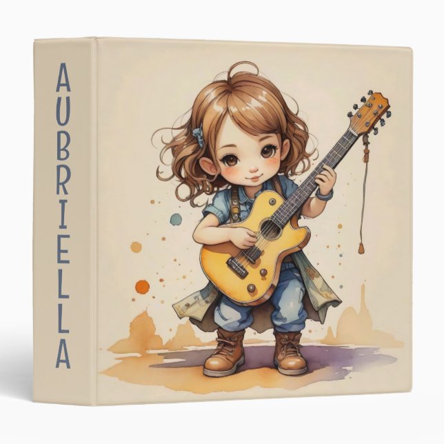 Personalized Child Playing Guitar 3 Ring Binder (Front/Spine)