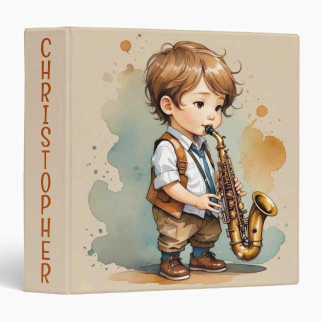 Personalized Child Playing Saxophone 3 Ring Binder (Front/Spine)