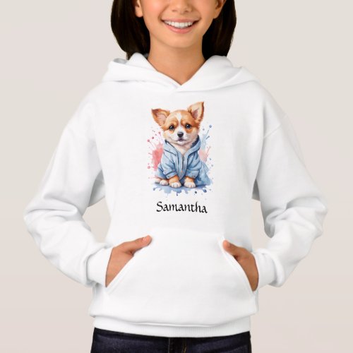 Personalized Childâs Name Watercolor Puppy Hoodie