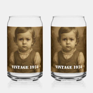 Personalized Childhood Photo, Name & Year Vintage  Can Glass