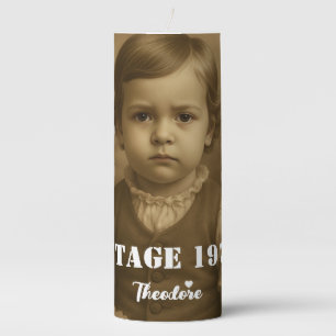 Personalized Childhood Photo, Name & Year Vintage Pillar Candle