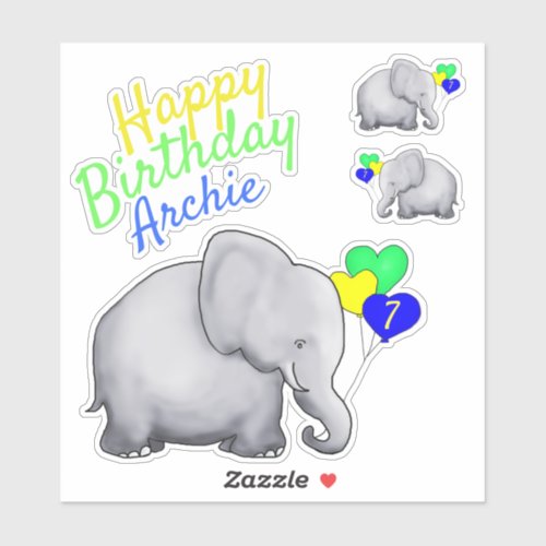 Personalized Children Birthday Elephants with Age Sticker