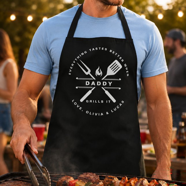 Personalized Children Name Daddy Grills BBQ Apron (Creator Uploaded)