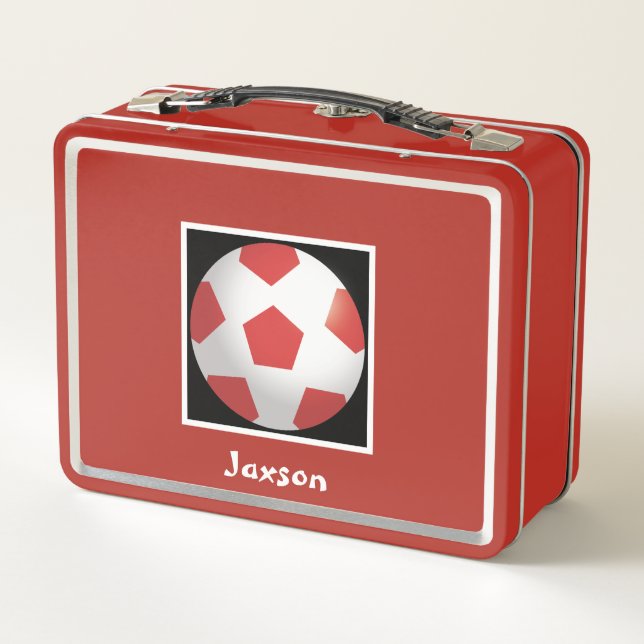 Personalized Children’s Red Football Metal Lunch B Box (Back)