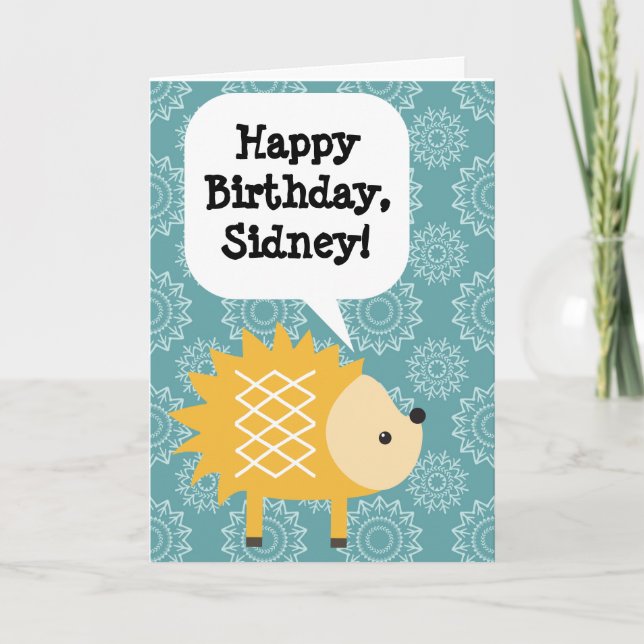 Personalized Children's Birthday Card Hedgehog (Front)