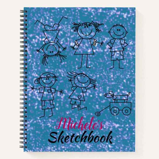 Personalized Children's Blue Sketchbook Notebook (Front)
