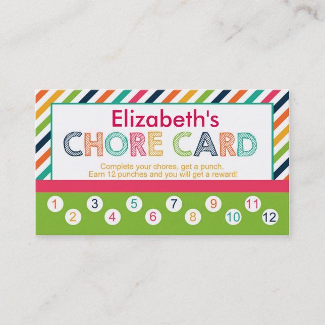 Personalized children's Chore punch card (Front)