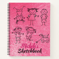 Personalized Children's Sparkly Pink Sketchbook Notebook