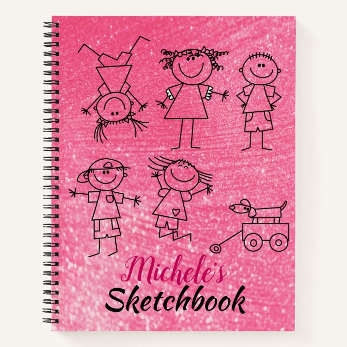 Personalized Children's Sparkly Pink Sketchbook Notebook