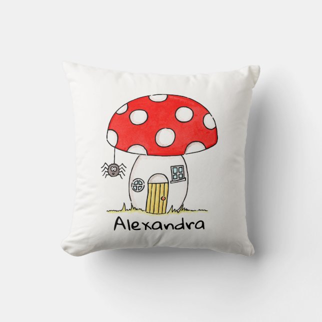 Personalized Children's Toadstool & Spider Pattern Throw Pillow (Front)