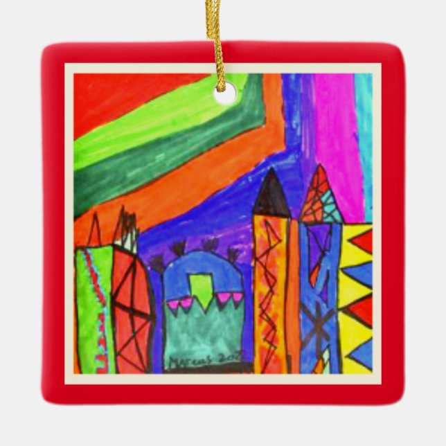 Personalized Childs Artwork Christmas Ceramic Ornament (Front)