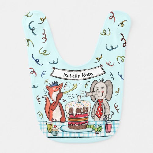 Personalized Childs Cute Party Animals Baby Bib