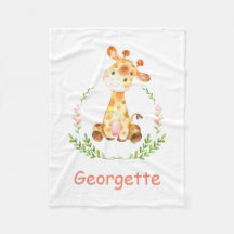 Personalized Child's Fleece Blanket Giraffe Jungle
