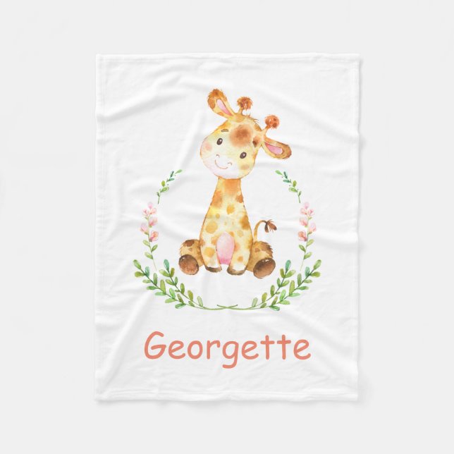 Personalized Child's Fleece Blanket Giraffe Jungle (Front)