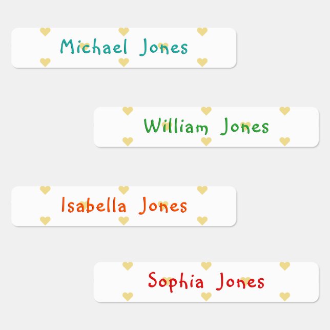 Personalized Childs Name Heart Waterproof Adhesive Kids' Labels (Group)