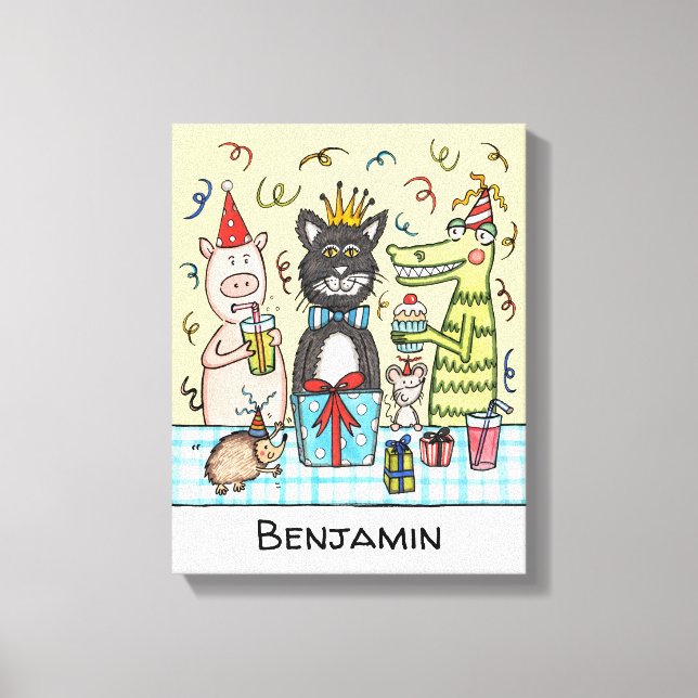 Personalized Child's Party Animals Picture Canvas Print (Front)