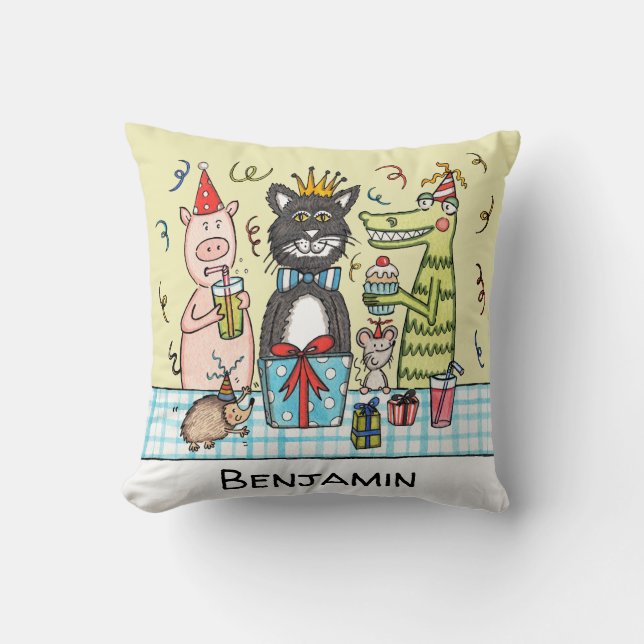 Personalized Child's Party Animals Square Cushion (Front)
