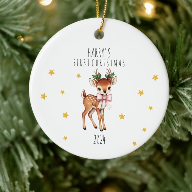 Personalized Child's Reindeer First Christmas Ceramic Ornament (Creator Uploaded)