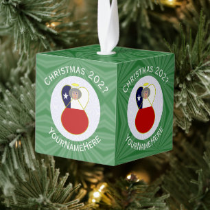 Personalized Chile Abuela Angel Christmas Flag Cube Ornament