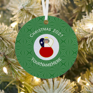 Personalized Chile Abuela Angel Christmas Flag  Metal Ornament