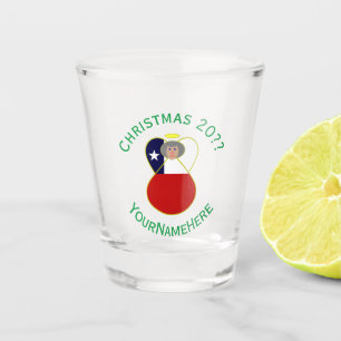 Personalized Chile Abuela Angel Christmas Flag Shot Glass