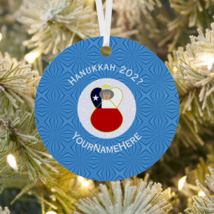 Personalized Chile Abuela Angel Hanukkah Flag  Metal Ornament