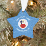 Personalized Chile Abuela Angel Hanukkah Flag  Ornament<br><div class="desc">Angel dressed in the red, white, and blue flag of Chile on this star shaped ornament for your Hanukkah decor this holiday season. Designed for families with multiple religions, the Chilean angel flies in the center of a circle of white squiggly squares. A background of blue squiggly squares completes the...</div>
