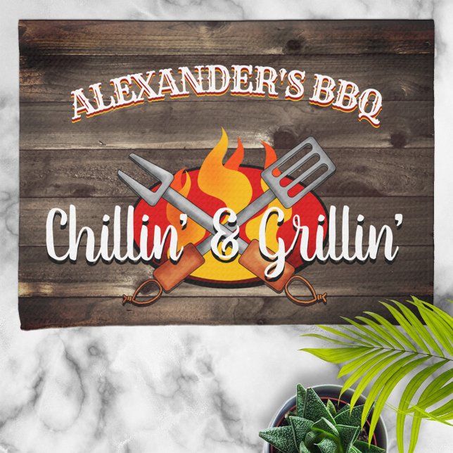 Personalized Chillin' and Grillin' BBQ Kitchen Towel (Creator Uploaded)