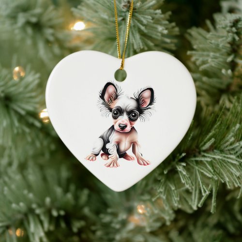 Personalized Chinese Crested II Puppy Ceramic Ornament