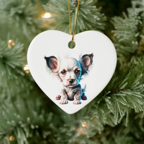 Personalized Chinese Crested Puppy Ceramic Ornament
